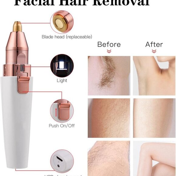 Facial Hair Remover for Women,Nose Hair Trimmer Rechargeable 2-1 Eyebrow Razor P - Picture 2 of 6